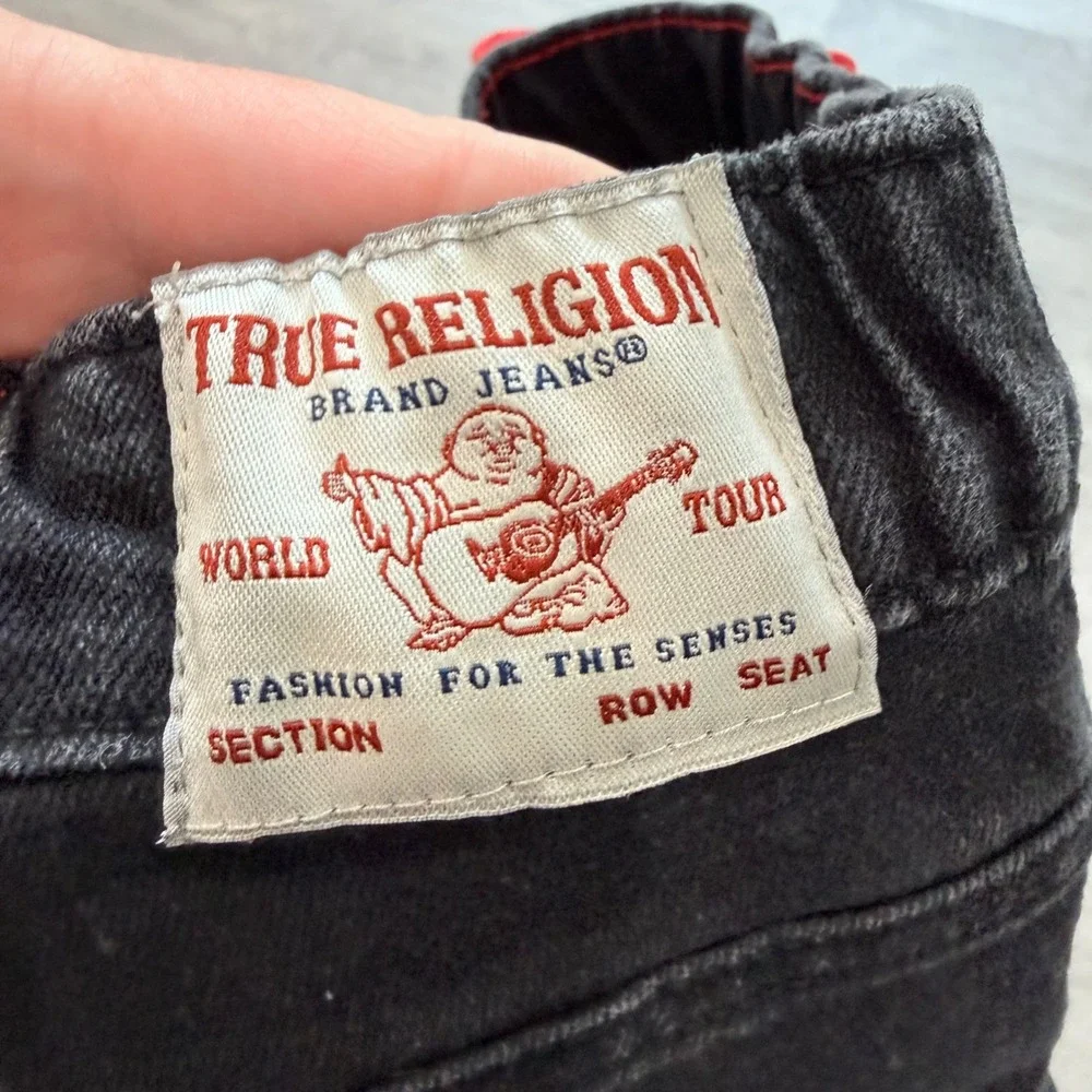 True Religion Toddler Boys Black Denim Cargo Shorts Red Stitching 3T